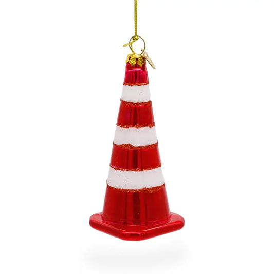 Safety Cone Blown Glass Christmas Ornament