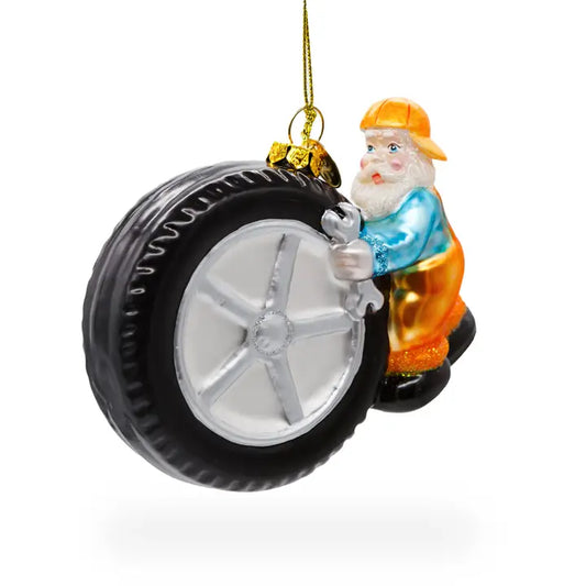 Santa Mechanic - Blown Glass Christmas Ornament