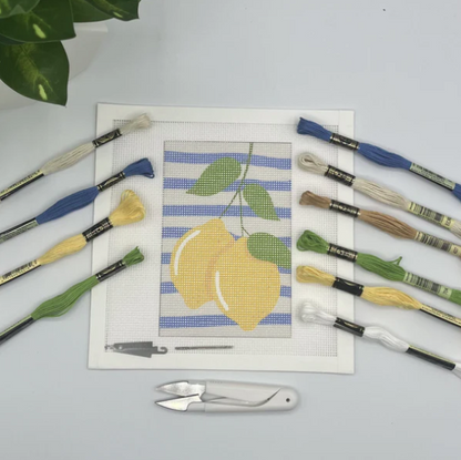 Two Lemons on Blue Stripes Needlepoint Kit