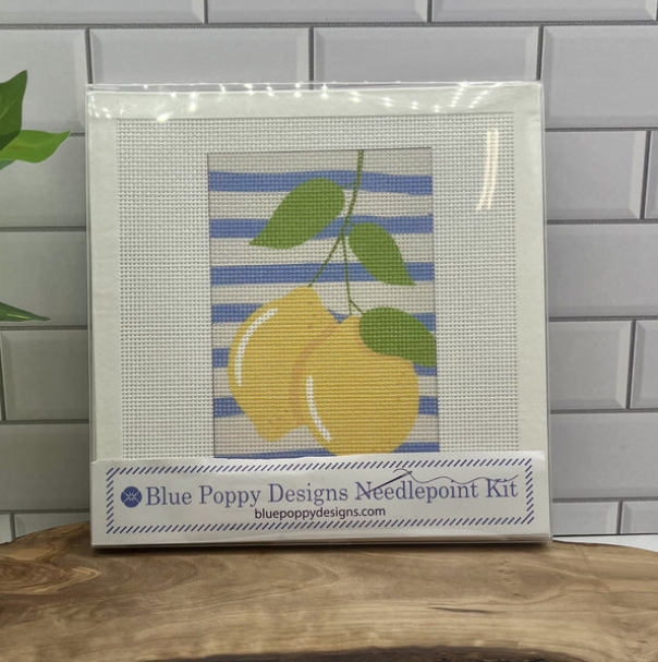 Two Lemons on Blue Stripes Needlepoint Kit