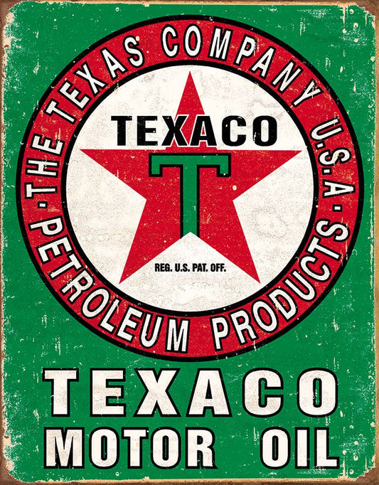 Texaco Oil Weathered Tin Sign